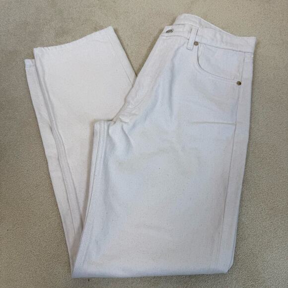 Djerf Avenue Straight Leg Relaxed Jeans 32 Cream Button Fly Organic Cotton NWOT - Picture 5 of 8